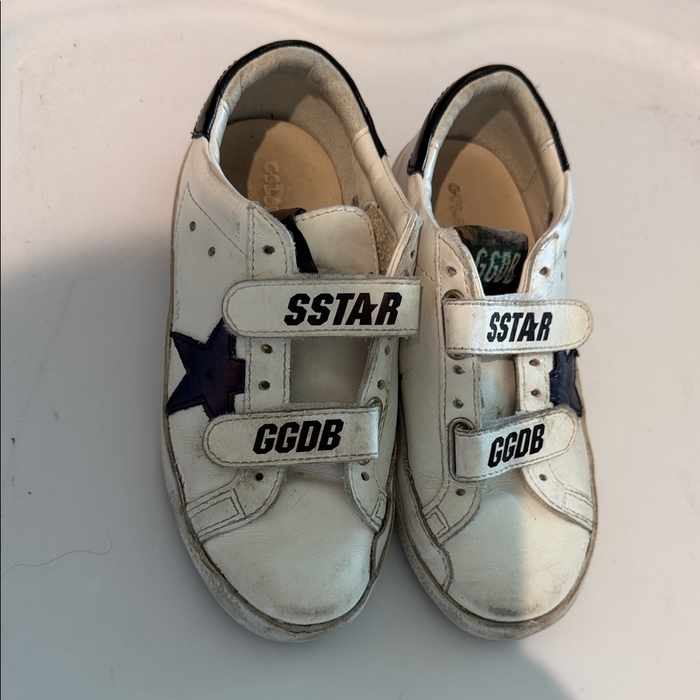 Golden Goose Kids White Leather Sneakers with Navy Star